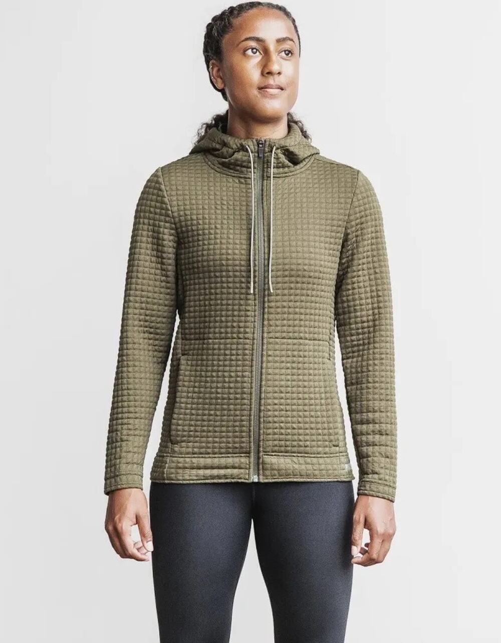 NOBULL Quilted Full Zip Hooded Jacket Women's XS Olive Green NWT Waffle Knit